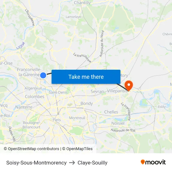 Soisy-Sous-Montmorency to Claye-Souilly map