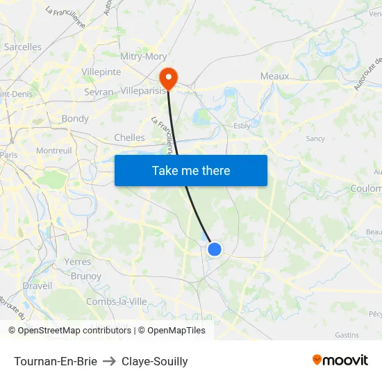 Tournan-En-Brie to Claye-Souilly map