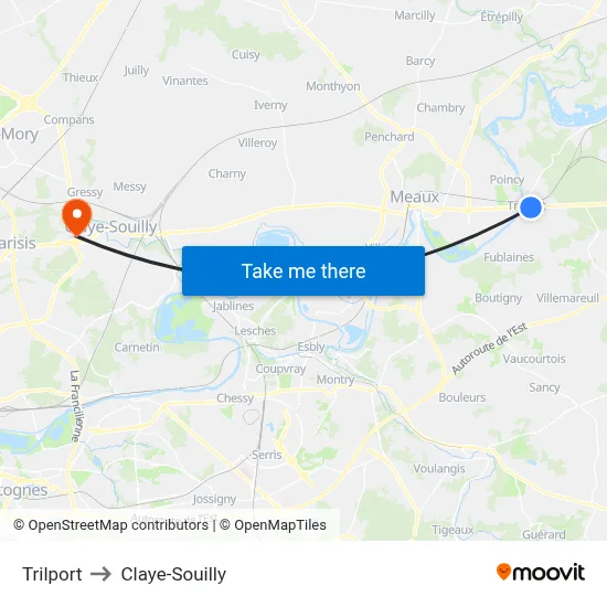 Trilport to Claye-Souilly map