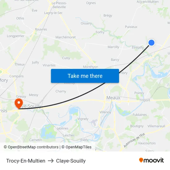 Trocy-En-Multien to Claye-Souilly map
