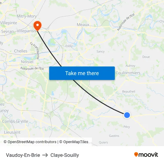 Vaudoy-En-Brie to Claye-Souilly map