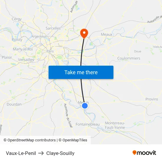 Vaux-Le-Penil to Claye-Souilly map