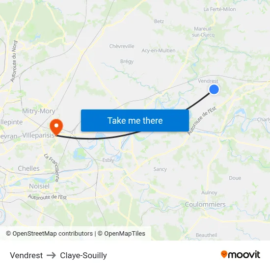 Vendrest to Claye-Souilly map