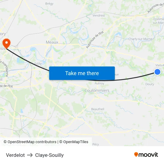 Verdelot to Claye-Souilly map