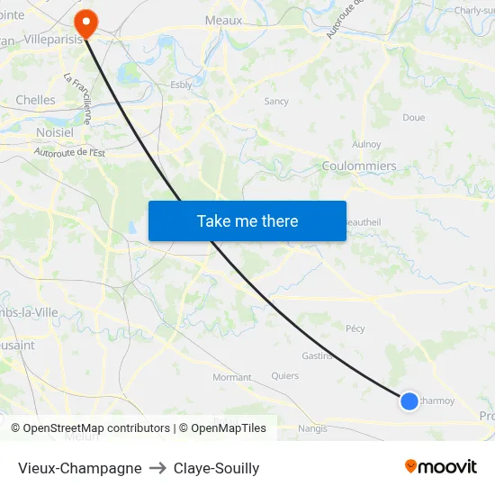 Vieux-Champagne to Claye-Souilly map
