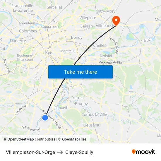 Villemoisson-Sur-Orge to Claye-Souilly map