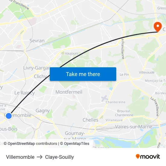Villemomble to Claye-Souilly map