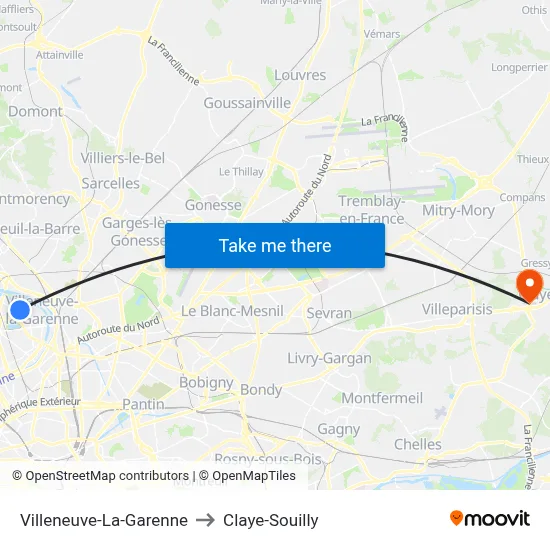 Villeneuve-La-Garenne to Claye-Souilly map