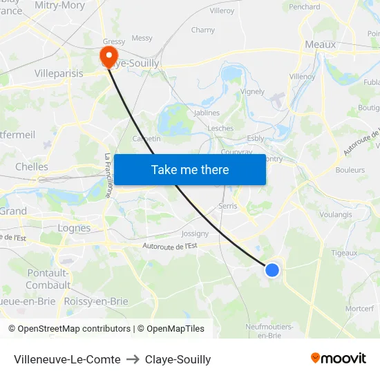 Villeneuve-Le-Comte to Claye-Souilly map