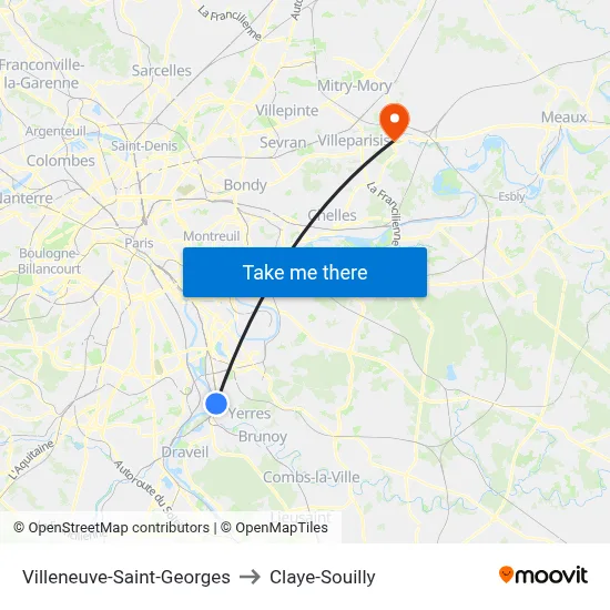 Villeneuve-Saint-Georges to Claye-Souilly map