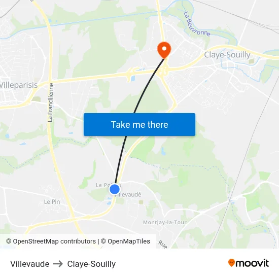 Villevaude to Claye-Souilly map