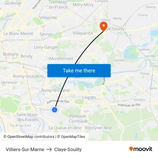 Villiers-Sur-Marne to Claye-Souilly map