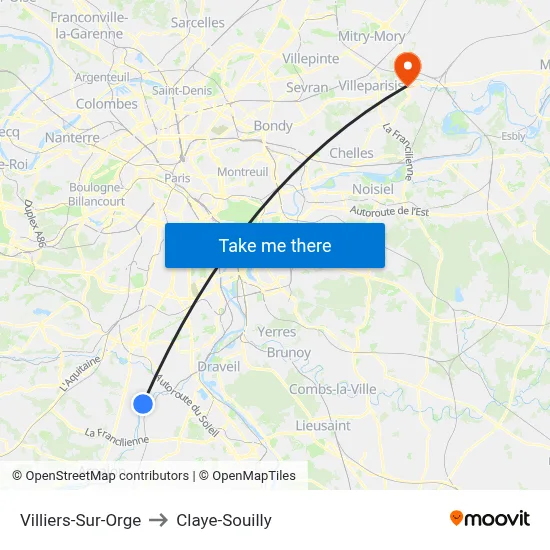 Villiers-Sur-Orge to Claye-Souilly map