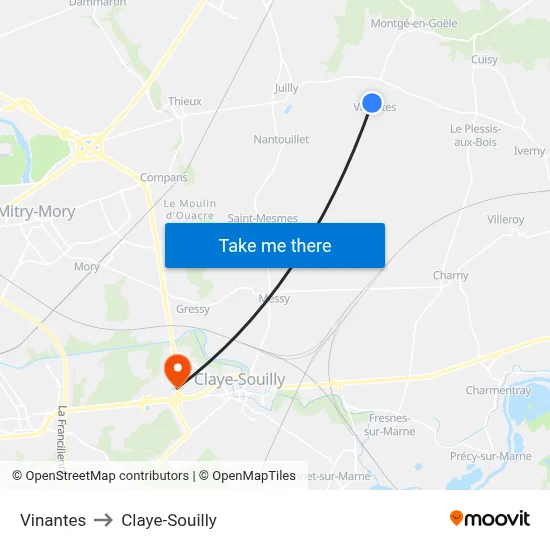 Vinantes to Claye-Souilly map