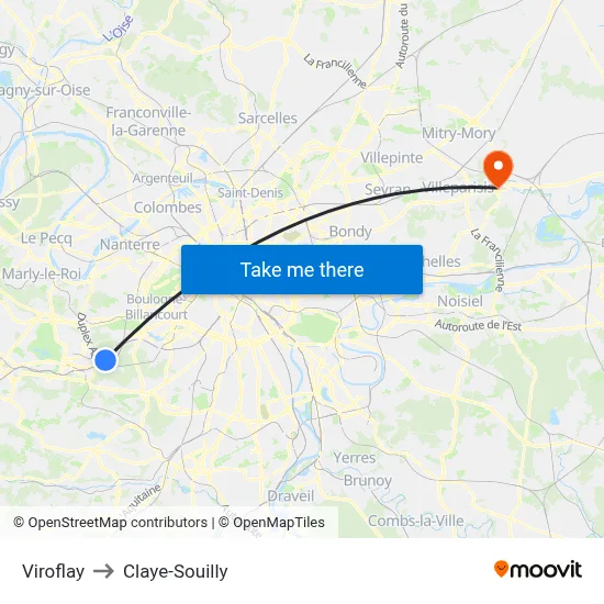 Viroflay to Claye-Souilly map