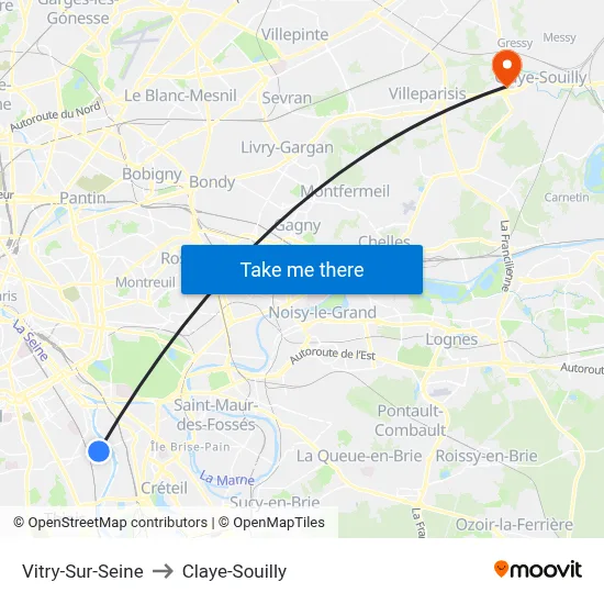 Vitry-Sur-Seine to Claye-Souilly map