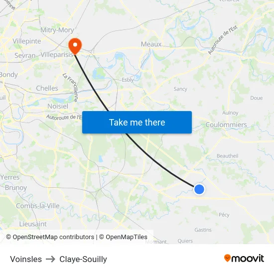 Voinsles to Claye-Souilly map