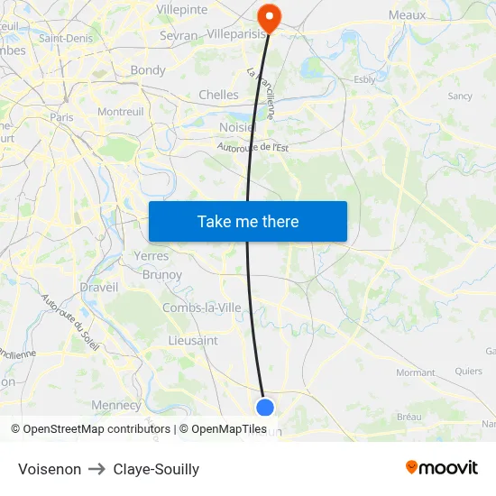 Voisenon to Claye-Souilly map