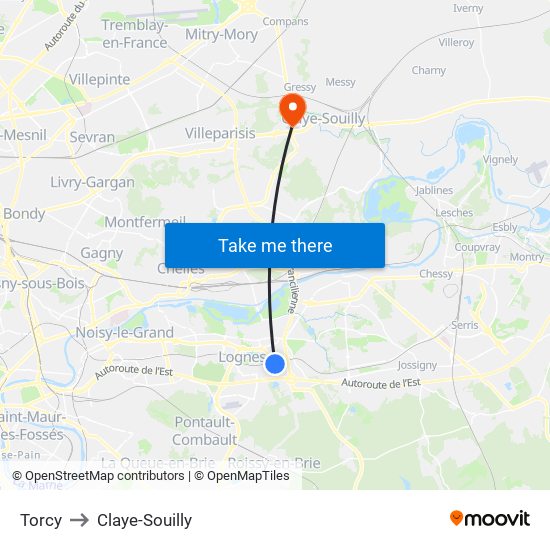 Torcy to Claye-Souilly map