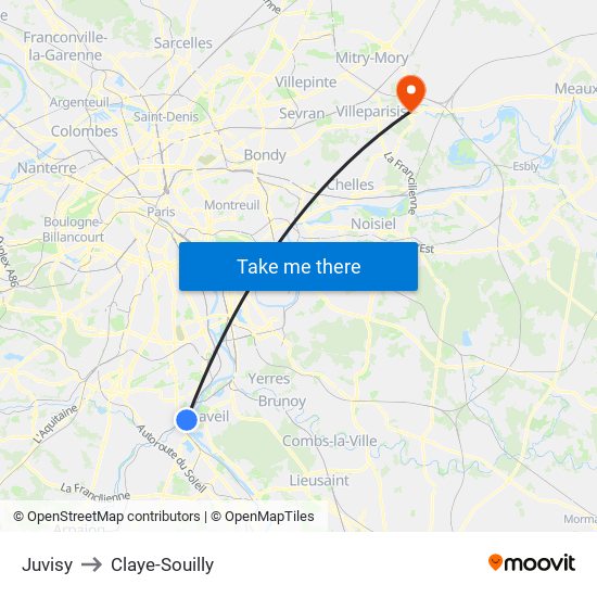 Juvisy to Claye-Souilly map