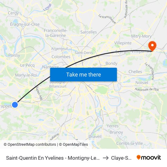 Saint-Quentin En Yvelines - Montigny-Le-Bretonneux to Claye-Souilly map