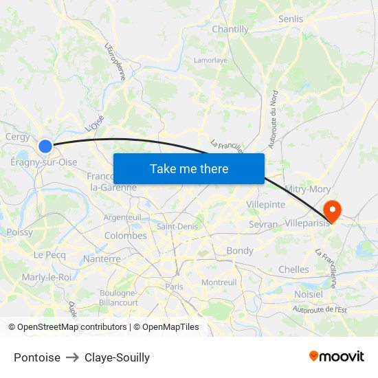 Pontoise to Claye-Souilly map