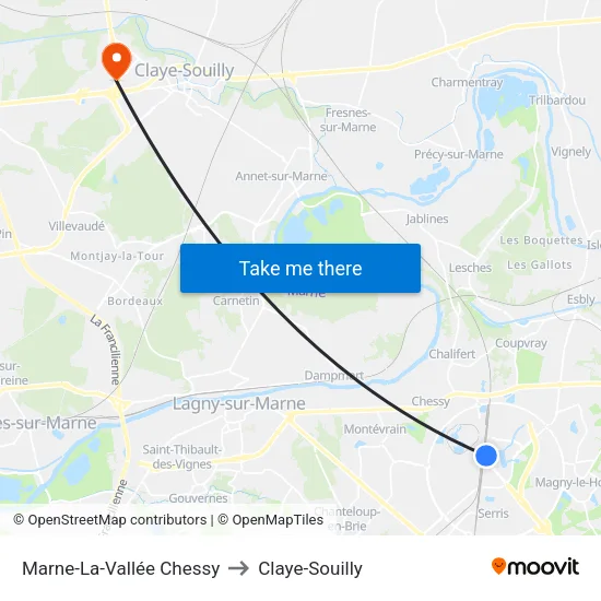 Marne-La-Vallée Chessy to Claye-Souilly map