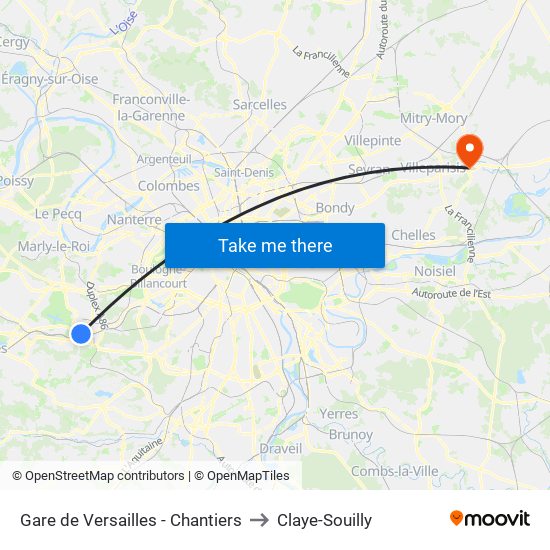 Gare de Versailles - Chantiers to Claye-Souilly map