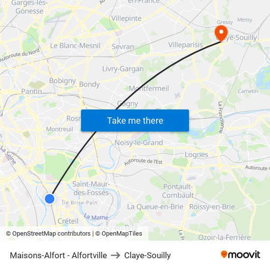 Maisons-Alfort - Alfortville to Claye-Souilly map