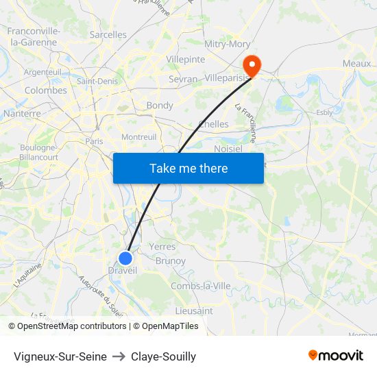 Vigneux-Sur-Seine to Claye-Souilly map