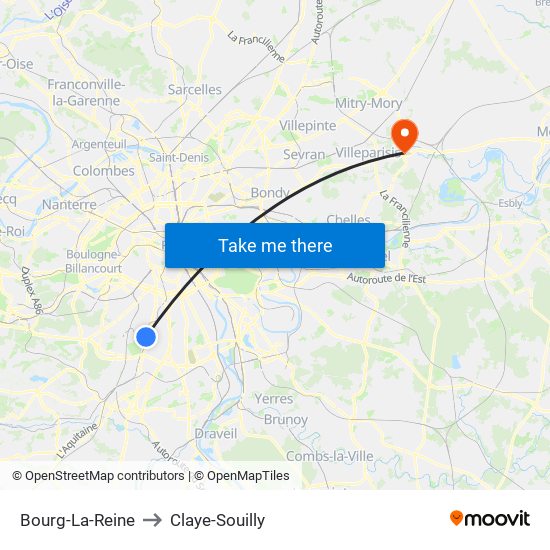 Bourg-La-Reine to Claye-Souilly map