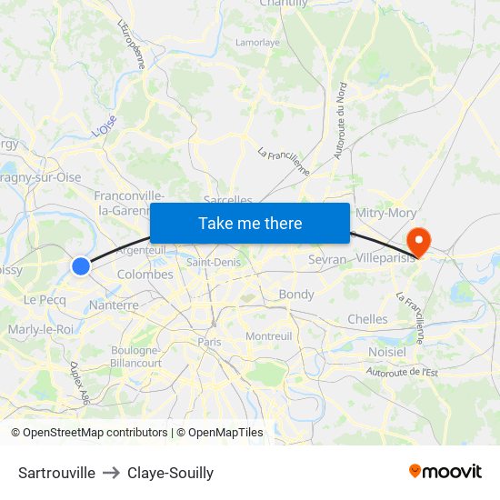 Sartrouville to Claye-Souilly map