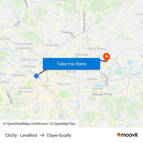 Clichy - Levallois to Claye-Souilly map