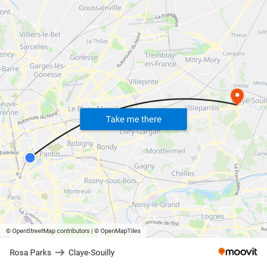 Rosa Parks to Claye-Souilly map