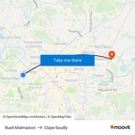 Rueil-Malmaison to Claye-Souilly map