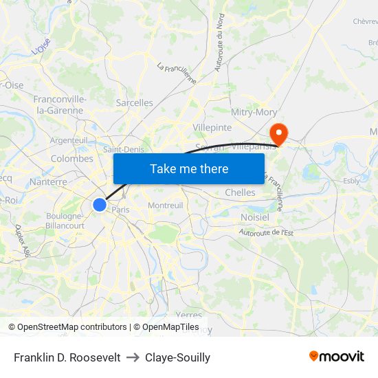 Franklin D. Roosevelt to Claye-Souilly map