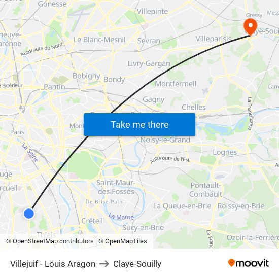 Villejuif - Louis Aragon to Claye-Souilly map