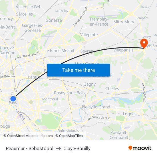 Réaumur - Sébastopol to Claye-Souilly map