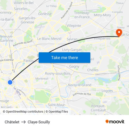 Châtelet to Claye-Souilly map