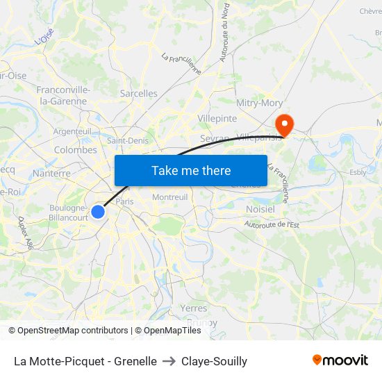 La Motte-Picquet - Grenelle to Claye-Souilly map