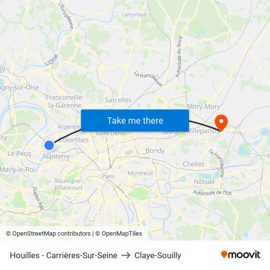 Houilles - Carrières-Sur-Seine to Claye-Souilly map