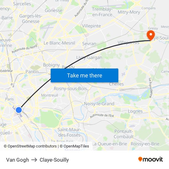 Van Gogh to Claye-Souilly map