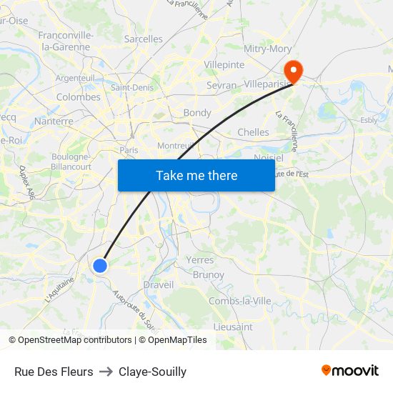 Rue Des Fleurs to Claye-Souilly map