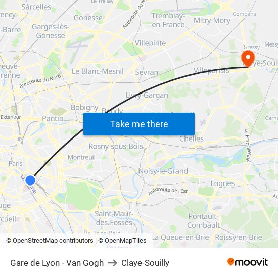 Gare de Lyon - Van Gogh to Claye-Souilly map