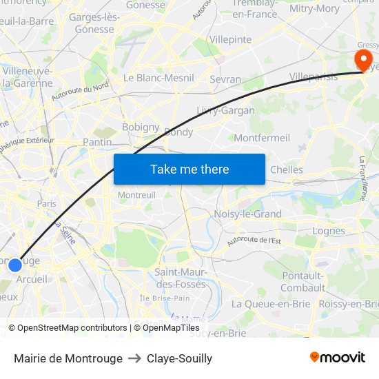 Mairie de Montrouge to Claye-Souilly map