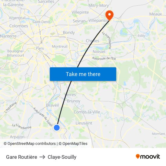 Gare Routière to Claye-Souilly map