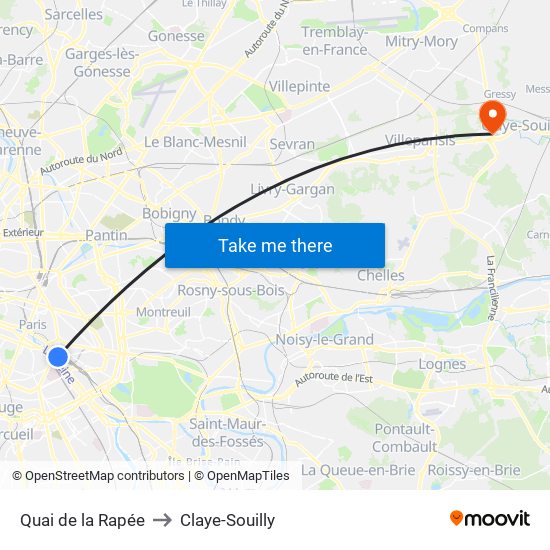 Quai de la Rapée to Claye-Souilly map