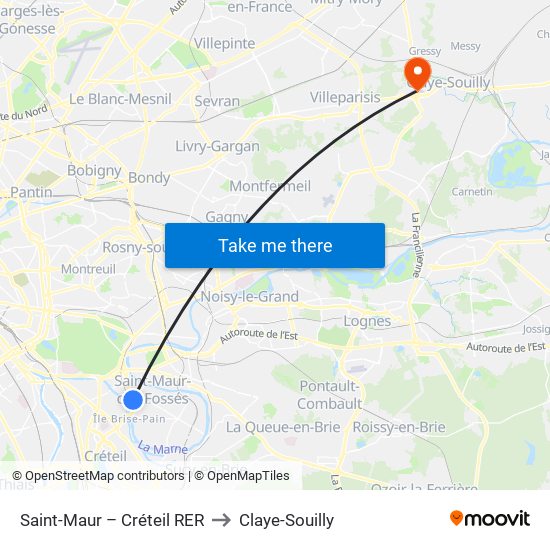 Saint-Maur – Créteil RER to Claye-Souilly map