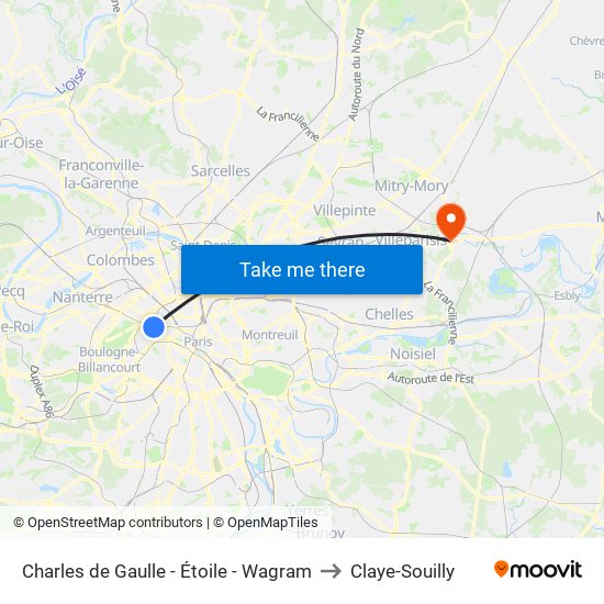 Charles de Gaulle - Étoile - Wagram to Claye-Souilly map