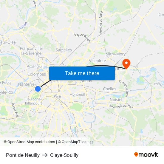 Pont de Neuilly to Claye-Souilly map